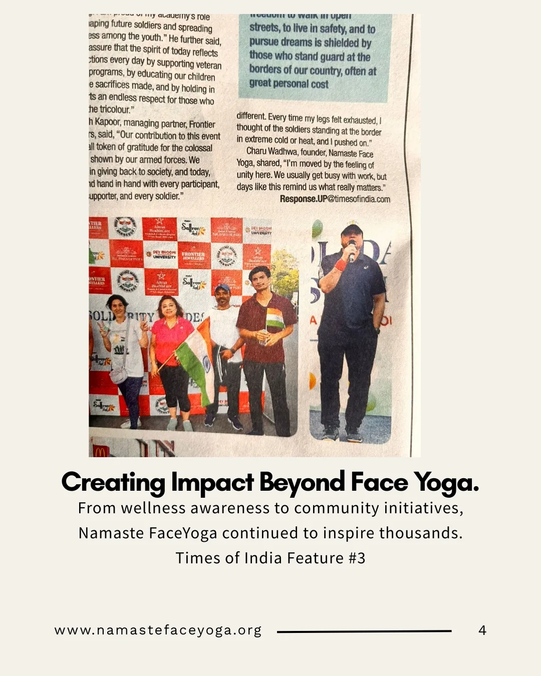 The Times of India feature on Namaste FaceYoga community initiatives
